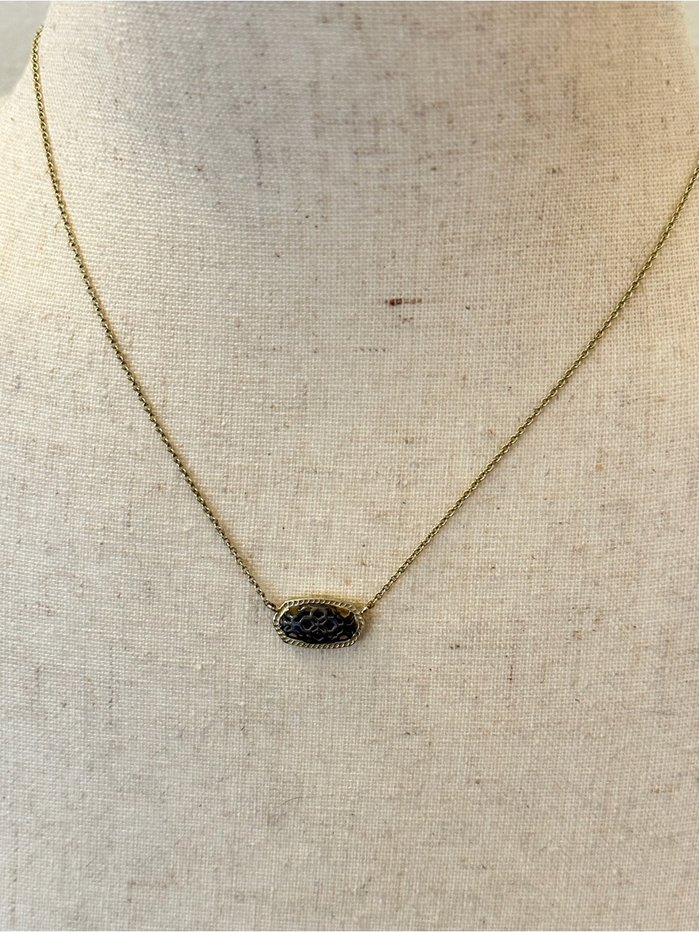 Kendra Scott Elisa Necklace Gold Chain with Gunmetal Filigree Pendant